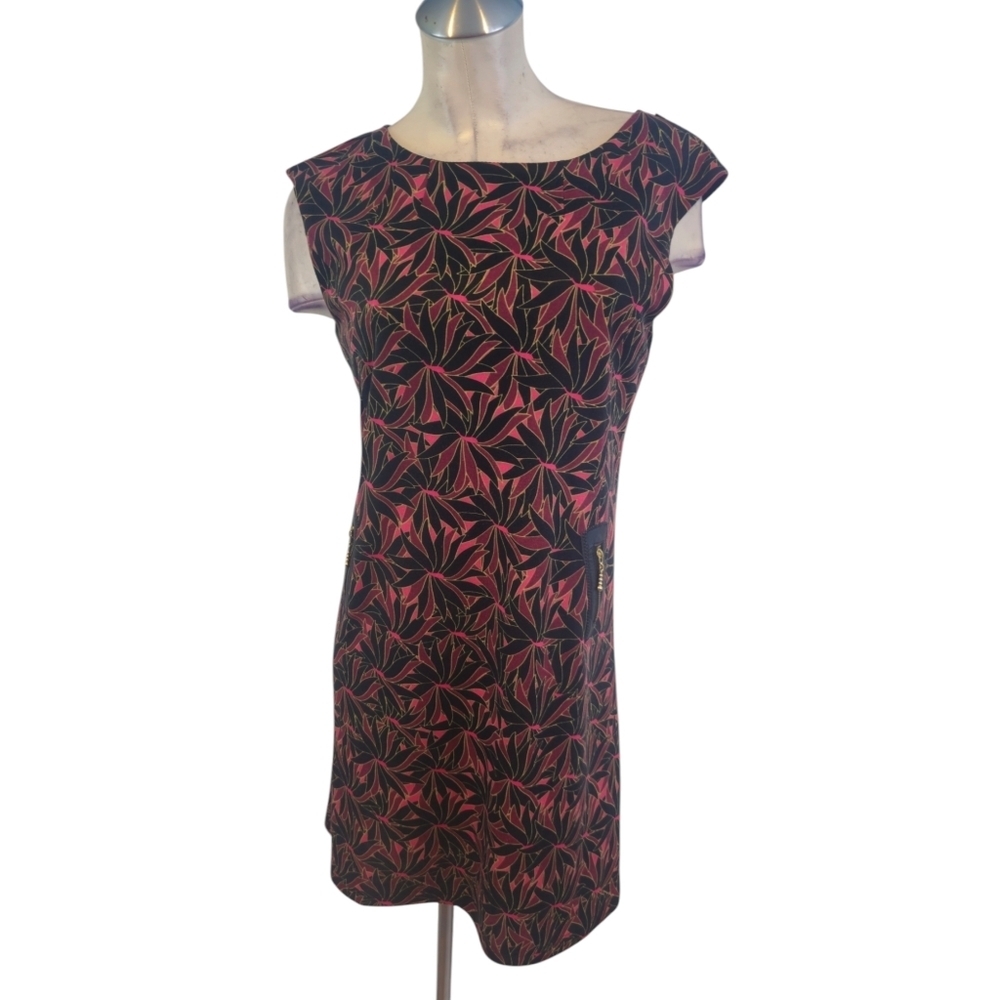 3/$25 Tracy Negoshian Black and Pink Leaf Print Dress